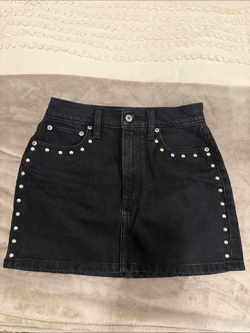 A&F Black Studded Denim Mini Skirt Sz 25 (0)